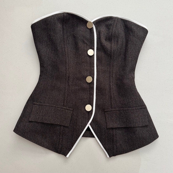 Rechic Button Down Corset Style Tube Top with White Trim Size Large - Picture 5 of 7